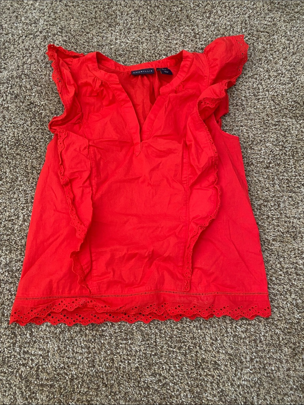 Amaryllis Bright Red Ruffle Sleeve Cotton Blouse